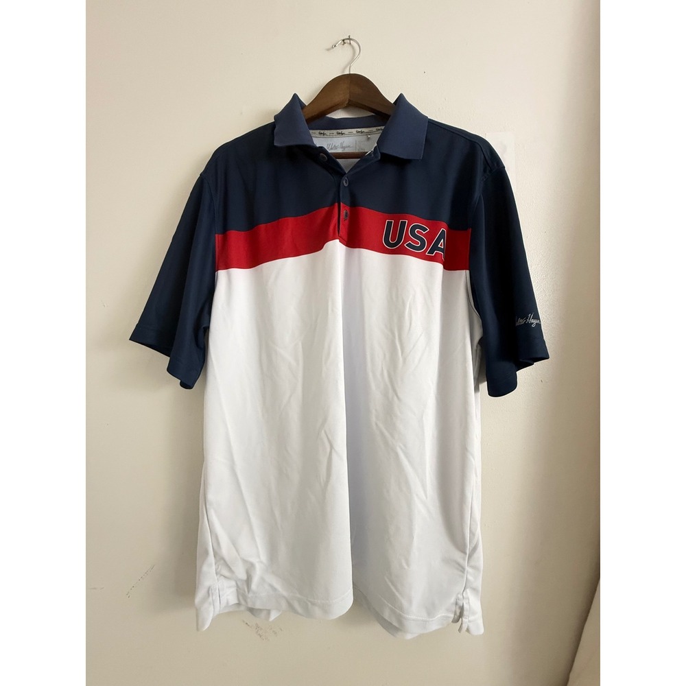 Walter Hagen USA Golf Polo Shirt Mens XL Navy Red White Colorblock 11 Majors